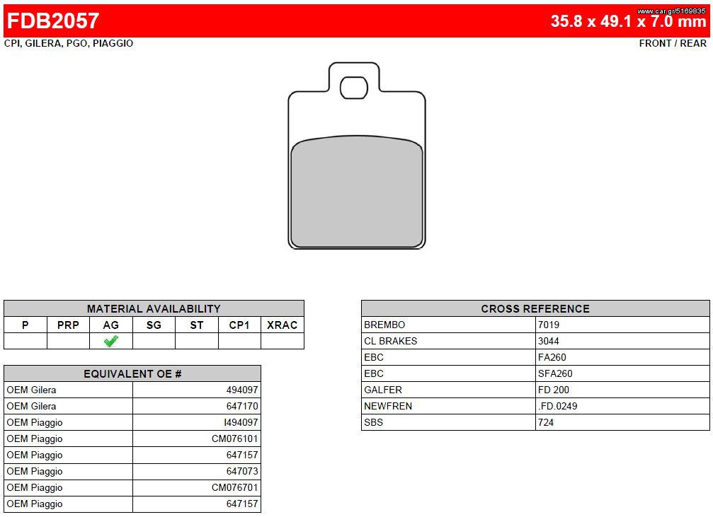 ΛΥΡΗΣ FERODO ΤΑΚΑΚΙΑ ΟΠΙΣΘΙΑ ΓΙΑ GILERA RUNNER 50 SP / SKP 50 2006-, FDB2057EF