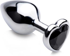 Butt Plug With Diamond Heart Black Small