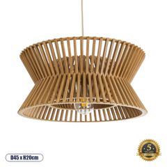 Boho Κρεμαστό Φωτιστικό BIMINI Μονόφωτο 1 x E27 AC220-240V IP20 - Φ45 x Υ20cm - Καφέ Ξύλινο Πλέγμα Καμπάνα