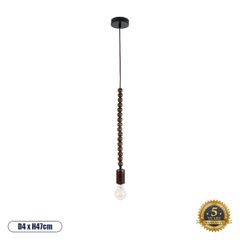 Vintage Κρεμαστό Φωτιστικό BEADS Μονόφωτο 1 x E27 AC220-240V IP20 - Φ4 x Υ47cm - Καφέ Σκούρο Ξύλινο Ανάρτηση