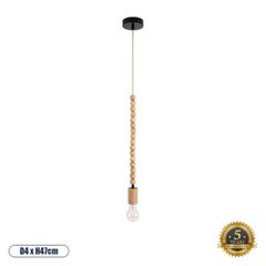 Vintage Κρεμαστό Φωτιστικό BEADS Μονόφωτο 1 x E27 AC220-240V IP20 - Φ4 x Υ47cm - Μπεζ Ξύλινο Ανάρτηση