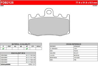 ΛΥΡΗΣ FERODO ΤΑΚΑΚΙΑ ΕΜΠΡΟΣ ΓΙΑ BMW K 1300 S 2009-, FDB2125ST 