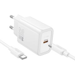 HOCO (N60) Φορτιστής USB-C και Καλώδιο USB-C - USB-C 20W Power Delivery / Quick Charge 3.0 - Λευκό