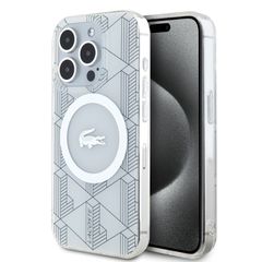 Lacoste Magsafe Monogram Croc Logo Hard Case Θήκη προστασίας από Σιλικόνη για iPhone 15 Pro Max Farine/Silver