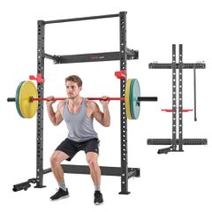 Πτυσσόμενο Power Cage VEVOR, Επιτοίχια βάση καθισμάτων Power Rack, Πολυλειτουργικός εξοπλισμός προπόνησης ενδυνάμωσης με βάση ναρκών, ρυθμιζόμενα J-Hooks και μπάρα έλξης για γυμναστήριο στο σπίτι, χωρ