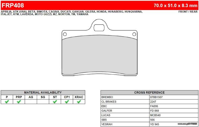 ΛΥΡΗΣ FERODO ΤΑΚΑΚΙΑ ΕΜΠΡΟΣ ΓΙΑ DUCATI 750 SUPERSPORT 1992-1997, FRP408CP1 