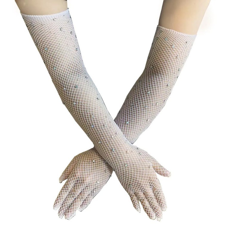 Sexy White Mesh Elbow-Length Gloves