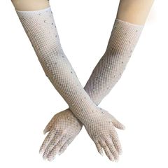 Sexy White Mesh Elbow-Length Gloves