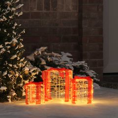 vidaXL Διακόσμηση Κουτιού Δώρου 3 pcs Θερμό λευκό 20 x 20 x 21 εκ