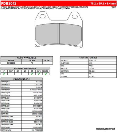 ΛΥΡΗΣ FERODO ΤΑΚΑΚΙΑ ΕΜΠΡΟΣ ΓΙΑ DUCATI MONSTER 1000 S2R /S4R 2008, FDB2042ST 