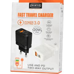 Wall Adapter QC 3.0 USB-A & USB-C 20w Λέυκο-thumb-1