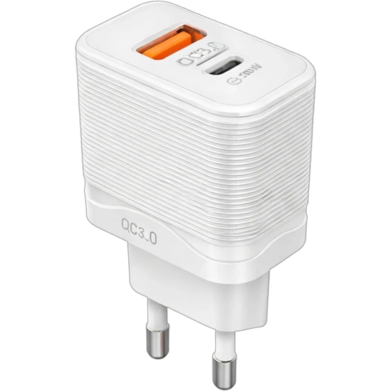 Wall Adapter QC 3.0 USB-A & USB-C 20w Λέυκο