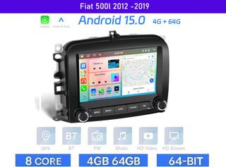 Fiat 500L (2013-2019) Android 15 Car Radio 7" 4+64GB 8-Core Ασύρματο CarPlay & Aσύρματο Android Auto GPS WiFi DSP FM/RDS