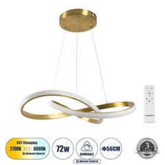 Κρεμαστό Φωτιστικό Design LED DEXTER CCT 72W 8064lm 300° AC 220-240V - Εναλλαγή Φωτισμού μέσω Τηλεχειριστηρίου All In One - Χρυσό Βούρτσας