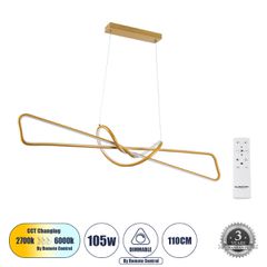 Κρεμαστό Φωτιστικό Οροφής Design LED DOLORES CCT 105W 11760lm 300° AC 220-240V - Εναλλαγή Φωτισμού μέσω Τηλεχειριστηρίου All In One- Χρυσό Βούρτσας