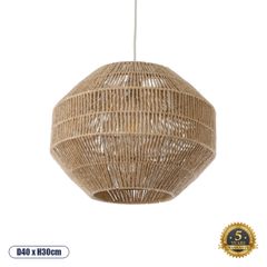Boho Κρεμαστό Φωτιστικό CAYMAN Μονόφωτο 1 x E27 AC220-240V IP20 - Φ40 x Υ30cm - Μπεζ Λεπτό Σχοινί Τριχιά Πλέγμα