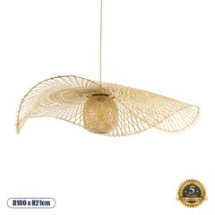 Boho Κρεμαστό Φωτιστικό CINNABAR Μονόφωτο 1 x E27 AC220-240V IP20 - Φ100 x Υ21cm - Μπεζ Ξύλινο Μπαμπού Πλέγμα