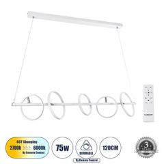 Κρεμαστό Φωτιστικό Design LED CIRCOLARE CCT 75W 8400lm 360° AC 220-240V - Εναλλαγή Φωτισμού μέσω Τηλεχειριστηρίου All In One - Λευκό