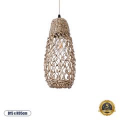 Boho Κρεμαστό Φωτιστικό ECUADOR Μονόφωτο 1 x E27 AC220-240V IP20 - Φ15 x Υ35cm - Μπεζ Seagrass - Φύκι Πλέγμα Καμπάνα