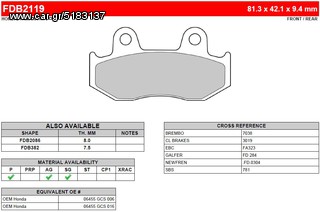 ΛΥΡΗΣ FERODO ΤΑΚΑΚΙΑ ΕΜΠΡΟΣ ΓΙΑ HONDA SH 150 2000-2008, FDB2119EF