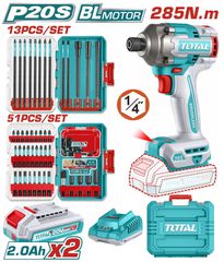 Παλμικό Κατσαβίδι TOTAL Σέτ Μπαταρίας Li-ion 20V / 285Nm με 2 Μπαταρίες 2Ah Επαγγελματικό ( TOSLI250784E )
