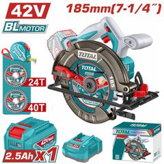 Δισκοπρίονο Μπαταρίας Φ-185mm TOTAL Σέτ Li-ion 42V με 1 Μπαταρία 2.5Ah BL Motor Επαγγελματικό ( TSLI4218511E )