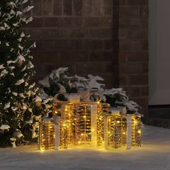 vidaXL Κουτί Δώρου με 60 LED 3 pcs Θερμό λευκό 20 x 20 x 20 εκ. PET