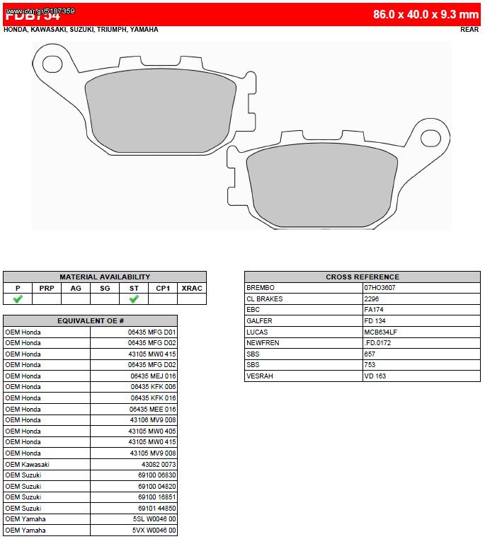 ΛΥΡΗΣ FERODO ΤΑΚΑΚΙΑ ΟΠΙΣΘΙΑ ΓΙΑ HONDA CBR 600 RR 2005-2006, FDB754P