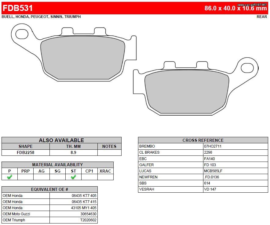ΛΥΡΗΣ FERODO ΤΑΚΑΚΙΑ ΟΠΙΣΘΙΑ ΓΙΑ HONDA TRANSALP 400 1992-, FDB531P
