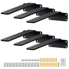 Βάση ραφιού VEVOR, 8" L x 4" Π x 1,6" Υ 6 τμχ, Πλωτές βάσεις ραφιών βαρέως τύπου, στηρίγματα για ράφια, Στήριγμα ραφιού ματ μαύρο L πάχους 5mm, ατσάλινα στηρίγματα ραφιών με χωρητικότητα 160 λίβρες