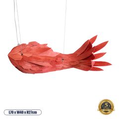Boho Κρεμαστό Φωτιστικό GOURAMI Μονόφωτο 1 x E27 AC220-240V IP20 - Μ70 x Π40 x Υ27cm - Κόκκινο Λεπτό Φύλλο Ξύλου Πλέγμα