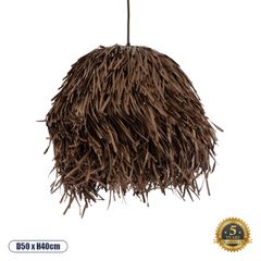 Boho Κρεμαστό Φωτιστικό GUADELOUPE Μονόφωτο 1 x E27 AC220-240V IP20 - Φ50 x Υ40cm - Καφέ Σκούρο Φυσική Ράφια Νήμα Πλέγμα Καμπάνα