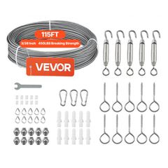 Σετ συρματόσχοινου VEVOR 2 mm, μήκους 35,1 m, καλώδιο σύρματος από ανοξείδωτο χάλυβα 304, αντοχή σε θραύση 2 kN, κατασκευή 7 x 7 σκελών, χαλύβδινο καλώδιο για σύστημα κιγκλιδώματος καταστρώματος, πέργ