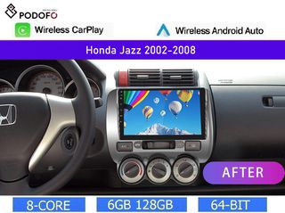 Honda Jazz (2002-08) Android 9" 6+128GB 8-Core Ασύρματο CarPlay & Aσύρματο Android Auto GPS  WiFi DSP