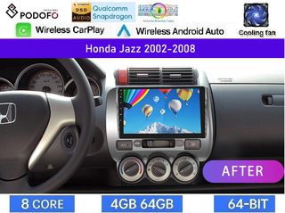 Honda Jazz (2002-08) Οθόνη 9" Android 15 | 4GB RAM + 64GB ROM | 8-Core Snapdragon | Ασύρματο CarPlay & Ασύρματο Android Auto GPS WiFi DSP FM/RDS