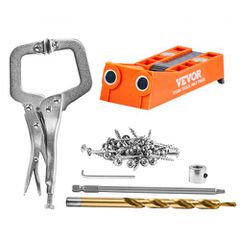VEVOR Pocket Hole Jig, 56 Pcs Mini Jig Pocket Hole System με 22,9 cm C-clamp, Step Drill, γαλλικό κλειδί, Drill Stop Ring, Square Drive Bit, and Vis, for DIY Carpentry Projects