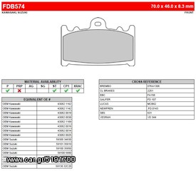 ΛΥΡΗΣ FERODO ΤΑΚΑΚΙΑ ΕΜΠΡΟΣ ΓΙΑ KAWASAKI ZZR 1100 GT (ZX 1100 D) 1993-2001, FDB574ST 