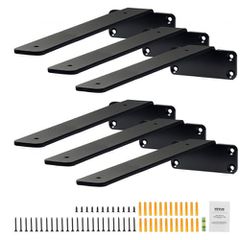 Βάση ραφιού VEVOR, 10" L x 4" Π x 1,6" Υ, 6 τεμ. Πλωτές βάσεις ραφιών βαρέως τύπου, στηρίγματα για ράφια, 5mm Μαύρο ματ βραχίονα ραφιού L, χαλύβδινα στηρίγματα ραφιών με χωρητικότητα 160 λίβρες
