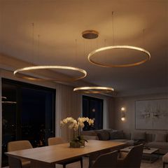 Κρεμαστό Φωτιστικό Οροφής LED 150W 15000lm 180° AC 220-240V IP20 Ρυθμιζόμενο Λευκό CCT με Χειριστήριο από 2700K έως 6000K Dimmable - Lumileds SMD Chip - Χρυσό Πλατίνα - Μ170 x Π170 x Υ60cm - 3 Χρόνια