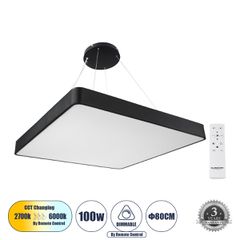 Κρεμαστή Πλαφονιέρα KAMALA LED CCT 100W 11020lm 120° AC 220-240V - Εναλλαγή Φωτισμού μέσω Τηλεχειριστηρίου All In One - Μαύρο