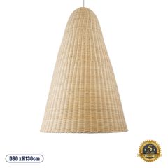 Boho Κρεμαστό Φωτιστικό MAHANA Μονόφωτο 1 x E27 AC220-240V IP20 - Φ80 x Υ130cm - Μπεζ Ξύλινο Ρατάν Πλέγμα