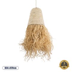 Boho Κρεμαστό Φωτιστικό LETA Μονόφωτο 1 x E27 AC220-240V IP20 - Φ34 x Υ70cm - Μπεζ Φυσική Ράφια Νήμα Πλέγμα Καμπάνα