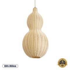Boho Κρεμαστό Φωτιστικό KINGSTOWN Μονόφωτο 1 x E27 AC220-240V IP20 - Φ30 x Υ60cm - Μπεζ Ξύλινο Μπαμπού Πλέγμα