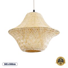 Boho Κρεμαστό Φωτιστικό JUNIPER Μονόφωτο 1 x E27 AC220-240V IP20 - Φ45 x Υ40cm - Μπεζ Ξύλινο Μπαμπού Πλέγμα Καμπάνα