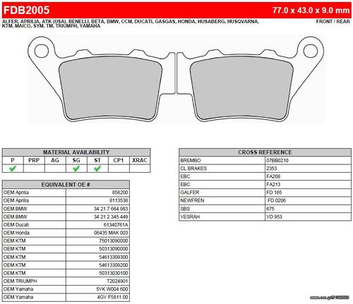 ΛΥΡΗΣ FERODO ΤΑΚΑΚΙΑ ΟΠΙΣΘΙΑ ΓΙΑ KTM 390 DUKE (ABS STD) 2013-, FDB2005SG