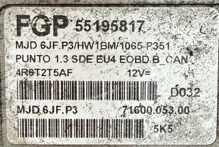 Εγκέφαλος Κινητήρα FIAT PUNTO 1.3 MULTIJET, FGP 55195817, MJD 6JF.P3, HW01B, 1065-P350,-thumb-1