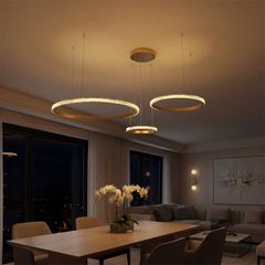 Κρεμαστό Φωτιστικό Οροφής LED 100W 10000lm 180° AC 220-240V IP20 Ρυθμιζόμενο Λευκό CCT με Χειριστήριο από 2700K έως 6000K Dimmable - Lumileds SMD Chip - Χρυσό Πλατίνα - Μ110 x Π110 x Υ60cm - 3 Χρόνια