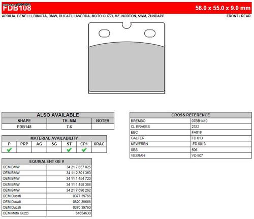 ΛΥΡΗΣ FERODO ΤΑΚΑΚΙΑ ΟΠΙΣΘΙΑ ΓΙΑ MOTO GUZZI T5 850 1984-, FDB108ST 