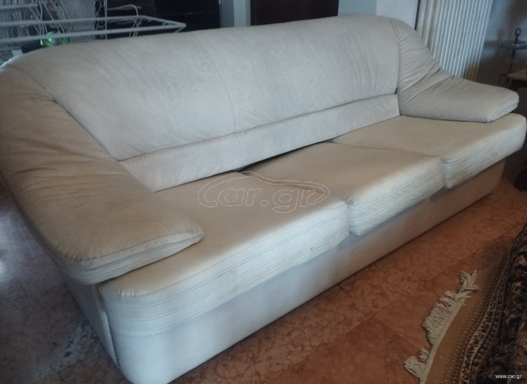 δερματινη τριθεσιος ivory καναπες