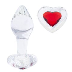 Red Heart Gem Glass Anal Plug Large Red